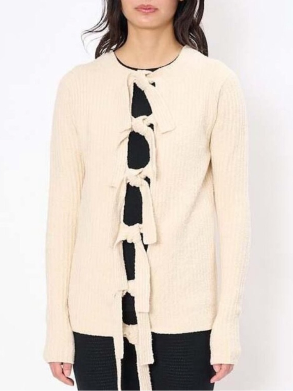 Lauren Manoogian Tie-Front Cream Knit Cardigan size Large (Designer 3) NWT